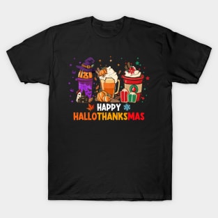 Coffee Costume Halloween Thanksgiving Christmas Happy Hallothanksmas T-Shirt